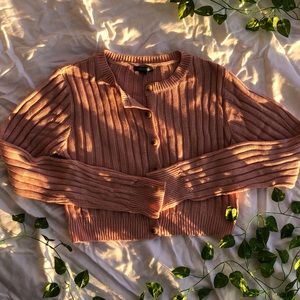 Wild Fable Pastel Pink Cropped Ribbed Cardigan, Size M